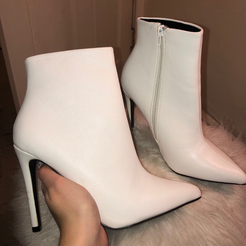 White pointy toe ankle bootie